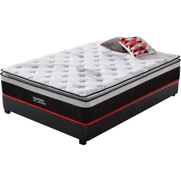 Le moins cher 😍 Habitat Et Jardin Matelas Ressorts Ensachés + Surmatelas Intégré Costine – 160 X 200 Cm – Blanc/Noir 😍 1