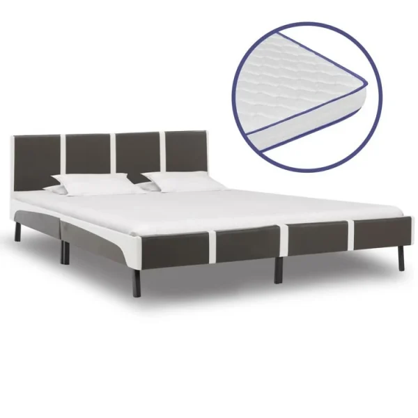 Sortie 😍 VIDAXL Lit Et Matelas Mousse A Memoire De Forme Similicuir 160×200 Cm 👍 1