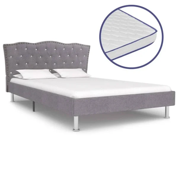 Nouveau 🎁 VIDAXL Lit Et Matelas A Memoire De Forme Gris Clair Tissu 140×200 Cm 🧨 1