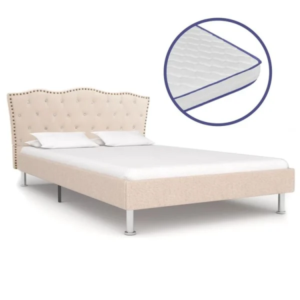 Grosses soldes ✨ VIDAXL Lit Et Matelas A Memoire De Forme Beige Tissu 140×200 Cm ✔️ 1